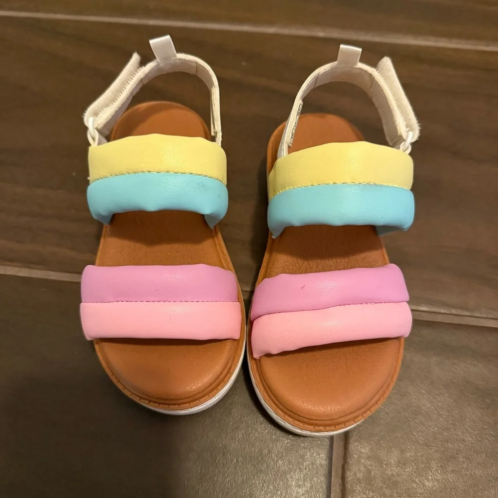 OshKosh B'gosh Loredana Multicolor Yellow Green Pink Pastel Wedge Sandals 8